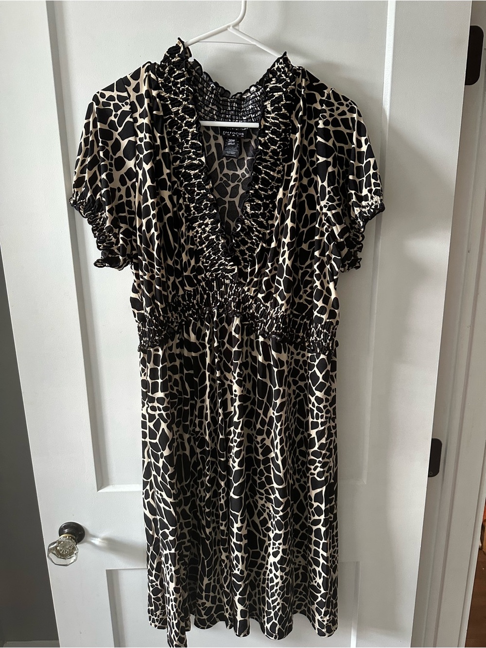 Enfocus Studio Black & Cream Giraffe-Print Ruffle Midi Dress